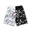 BAPE Style Split-Color Camo Shark Casual Shorts - White/Black