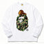 BAPE Style Baby Milo on Camo Ape Head Long-Sleeve Tee - White/Green