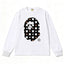 BAPE Style All-Over Cartoon Print Ape Head Long-Sleeve Tee - White