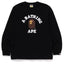 BAPE Style Collegiate Arc Logo & Ape Head Long-Sleeve Tee - Black