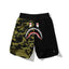 BAPE Style Split-Color Camo Shark Casual Shorts - Green/Black