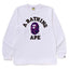 BAPE Style Collegiate Arc Logo & Camo Ape Head Long-Sleeve Tee - White/Purple