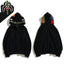 BAPE Style Solid Black Shark Full-Zip Hoodie - Green Camo Interior