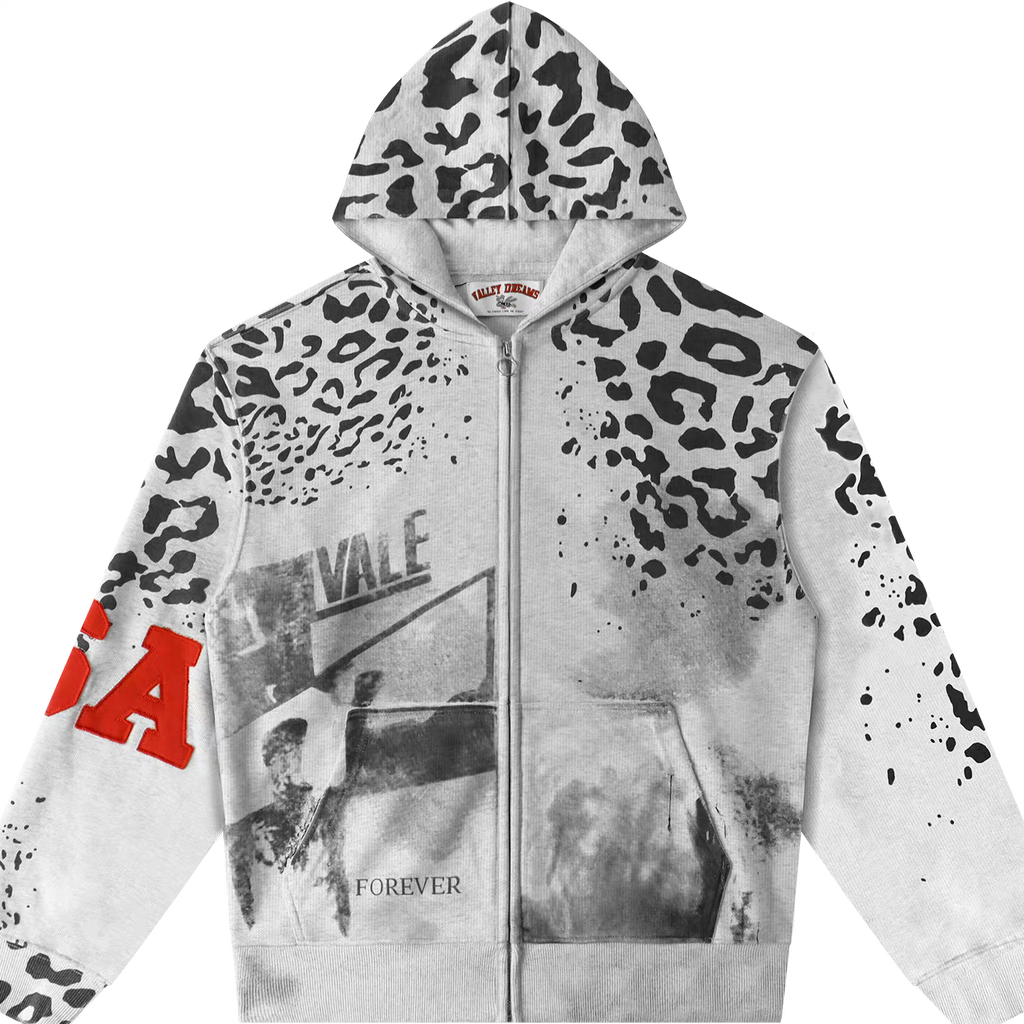 Vale Forever Cheetah Zip Up Hoodie Grey