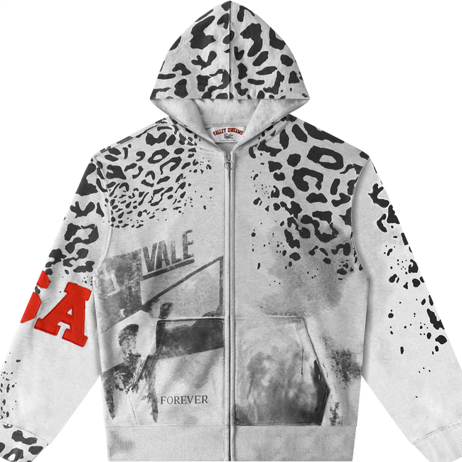 Vale Forever Cheetah Zip Up Hoodie Grey Hover Image