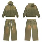 Vale Forever Vintage Gothic Cross Zip-Up Hoodie & Sweatpants Set - Olive Green