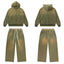 Vale Forever Vintage Gothic Cross Zip-Up Hoodie & Sweatpants Set - Olive Green
