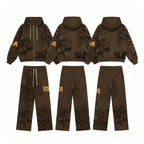 Vale Forever Vintage Leopard Print & "USA" Graphic Zip-Up Hoodie & Sweatpants Set - Brown