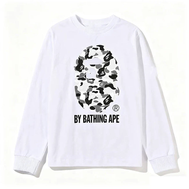 BAPE Style "BY BATHING APE" Camo Ape Head Long-Sleeve Tee - White/Monochrome Camo Hover Image