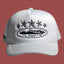 Corteiz Vintage White Trucker Hat with Black Stars and Cruise Ship Graphic