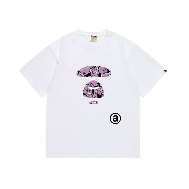 BAPE Style Abstract Deconstructed Ape Head Tee - White/Purple Hover Image