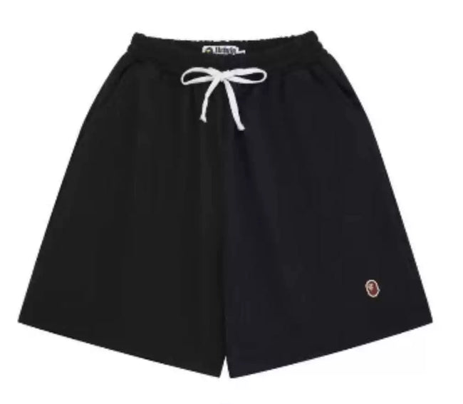 BAPE Style Minimalist Drawstring Casual Shorts - Solid Black Hover Image