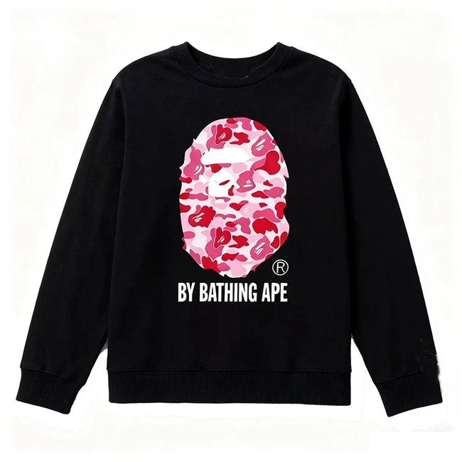 BAPE Style "BY BATHING APE" Camo Ape Head Long-Sleeve Tee - Black/Pink Hover Image