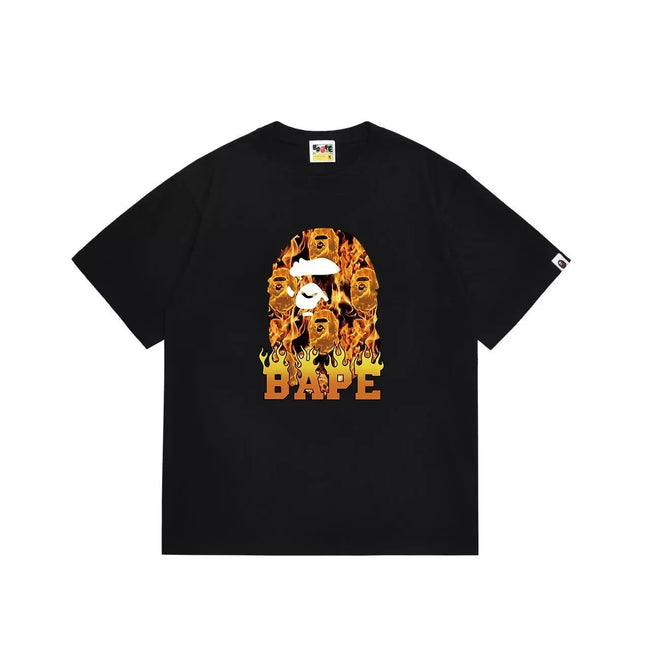 BAPE Style Flame & Logo Ape Head Short-Sleeve Tee - Black Hover Image