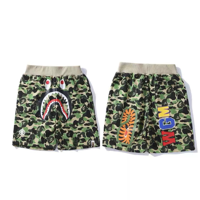 BAPE Style Camo Shark Casual Shorts - Classic Green Hover Image