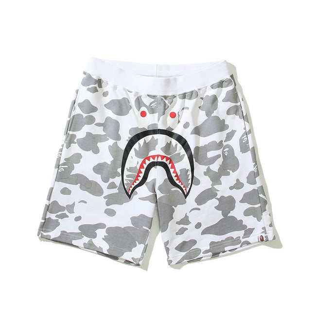 BAPE Style Snow Camo Shark Casual Shorts - Off-White/Grey Hover Image