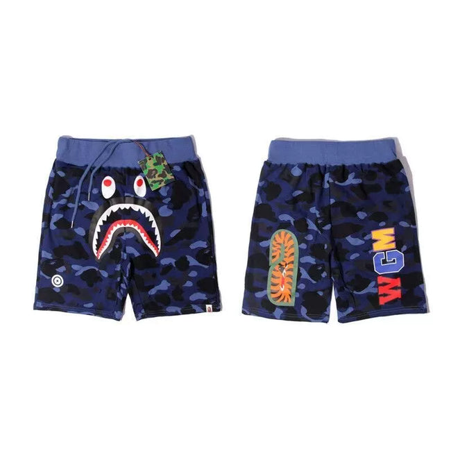 BAPE Style Camo Shark Casual Shorts - Blue Hover Image