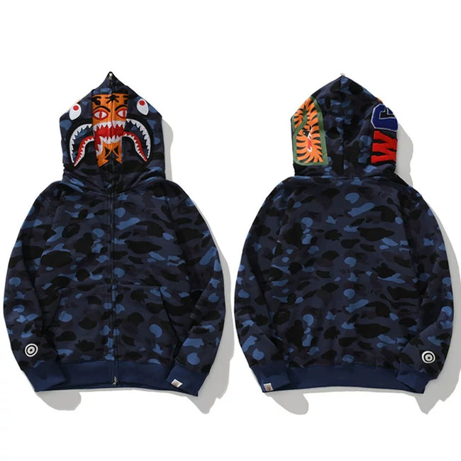 BAPE Style Camo Tiger Full-Zip Hoodie - Blue Hover Image