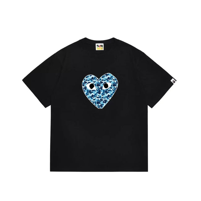 BAPE x PLAY Style Camo Heart Short-Sleeve Tee - Black/Blue Hover Image