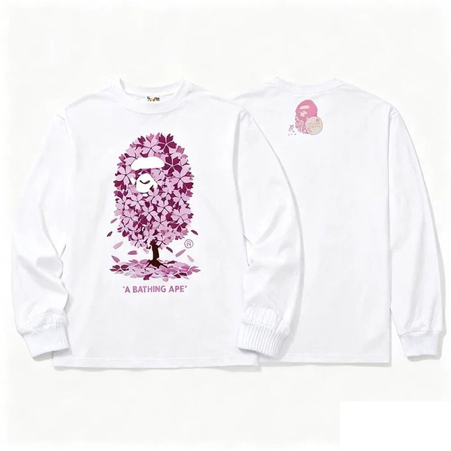 BAPE Style Collegiate Arc Logo & Camo Ape Head Long-Sleeve Tee - White/Blue Hover Image