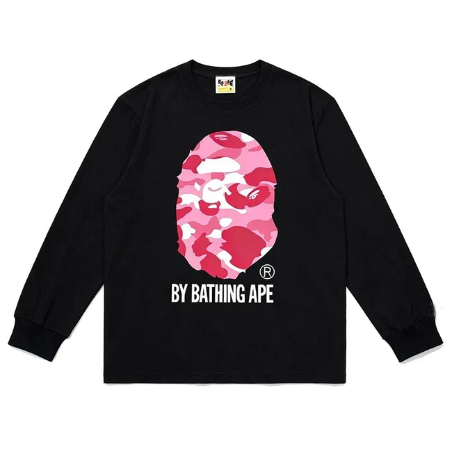 BAPE Style "BY BATHING APE" Camo Ape Head Long-Sleeve Tee - Black/Pink Hover Image