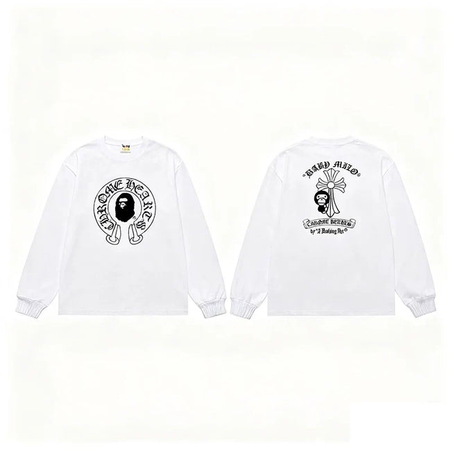 BAPE x Chrome Hearts Style Horseshoe & Cross Long-Sleeve Tee - White Hover Image