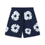 Denim Tears Cotton Wreath Graphic Shorts - Navy Blue / Relaxed Streetwear Fit