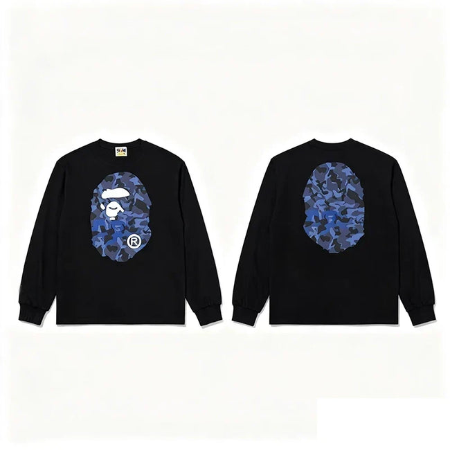 BAPE Style Big Camo Ape Head Long-Sleeve Tee - Black/Blue Hover Image