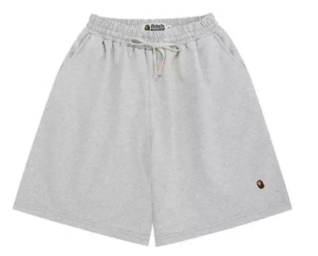 BAPE Style Minimalist Drawstring Casual Shorts - Light Grey Heather Hover Image