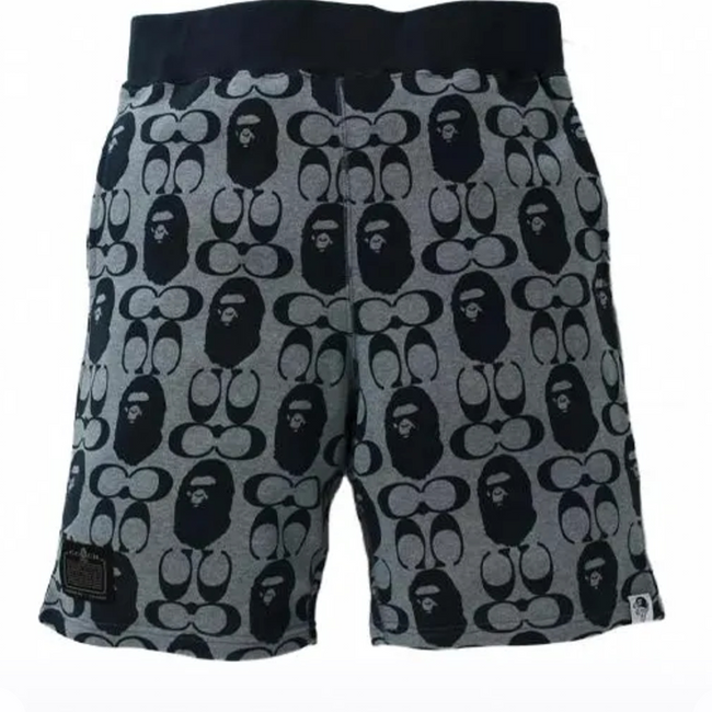 BAPE Style Monogram All-Over Print Ape Head Casual Shorts - Grey/Black Hover Image