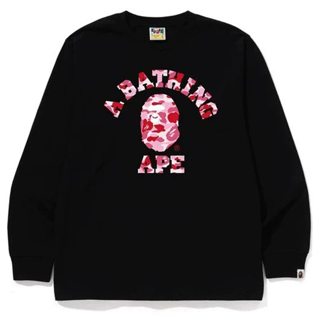 BAPE Style Arch Logo Camo Ape Head Long-Sleeve Tee - Black/Pink Hover Image