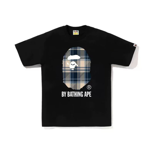 BAPE Style Tartan Plaid Big Ape Head Short-Sleeve Tee - Black/Blue Hover Image