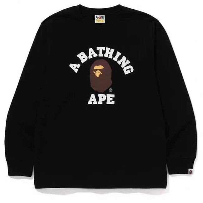 BAPE Style Collegiate Arc Logo & Ape Head Long-Sleeve Tee - Black Hover Image