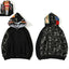 BAPE Style Colorblock Shark Full-Zip Hoodie - Black/Grey Camo
