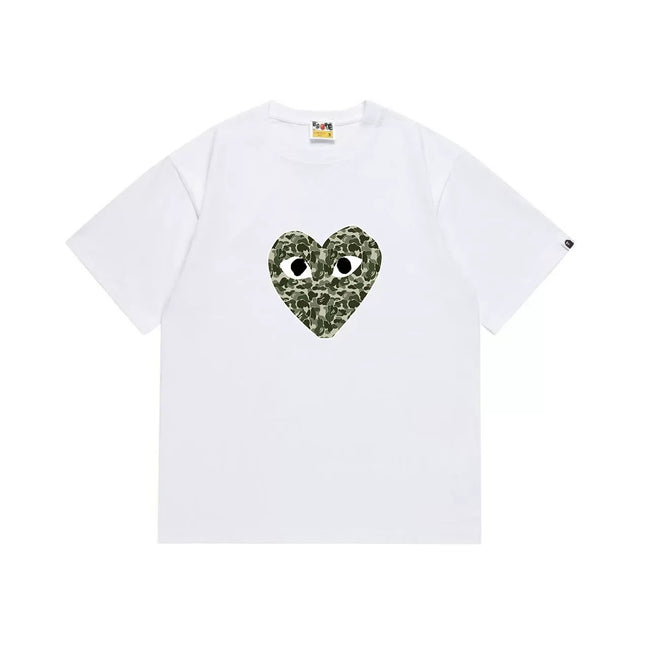 BAPE x PLAY Style Camo Heart Short-Sleeve Tee - White/Classic Green Hover Image