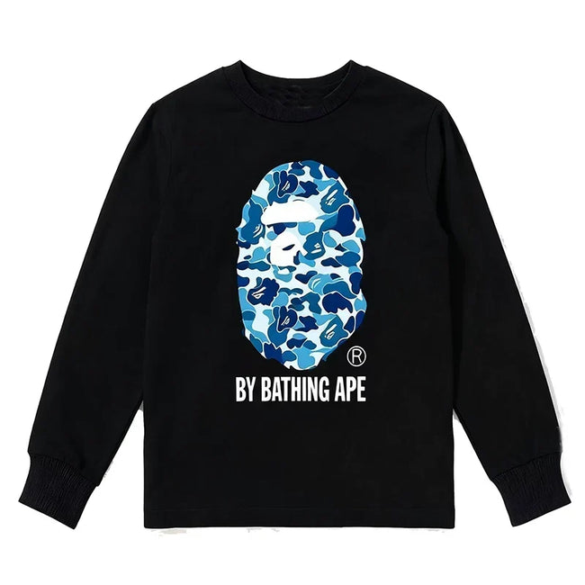BAPE Style "BY BATHING APE" Camo Ape Head Long-Sleeve Tee - Black/Blue Hover Image