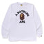 BAPE Style Collegiate Arc Logo & Ape Head Long-Sleeve Tee - White