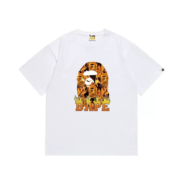 BAPE Style Flame & Logo Ape Head Short-Sleeve Tee - White Hover Image