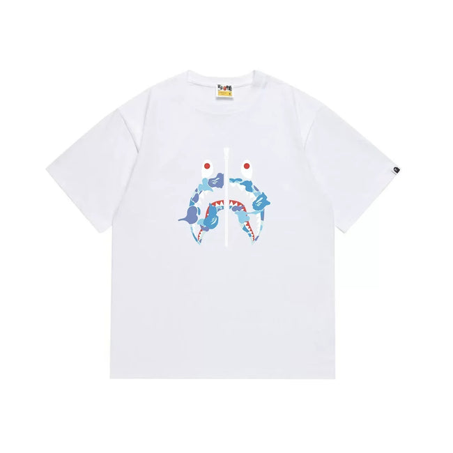 BAPE Style Camo Shark Full-Zip Motif Short-Sleeve Tee - White/Blue Hover Image