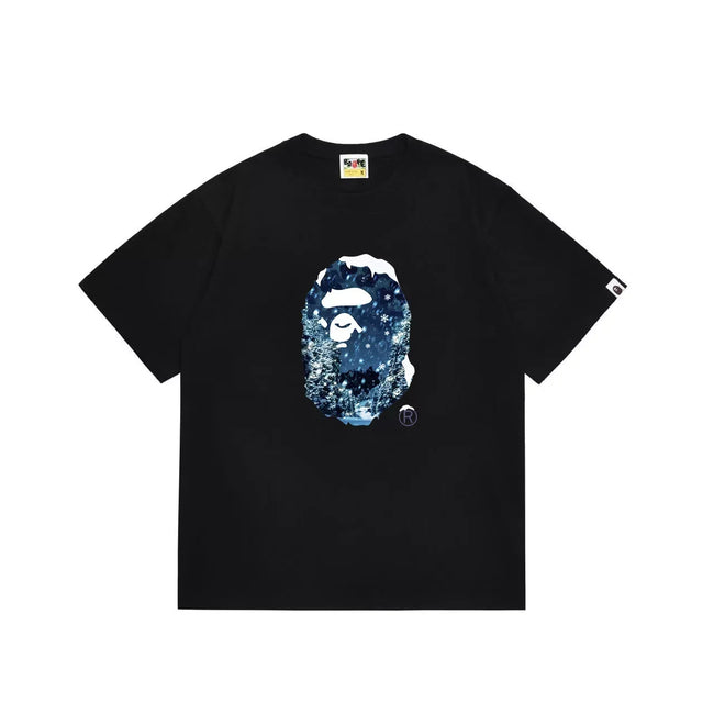 BAPE Style Winter Snow Scenery Ape Head Short-Sleeve Tee - Black Hover Image