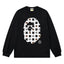 BAPE Style All-Over Cartoon Print Ape Head Long-Sleeve Tee - Black