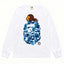 BAPE Style Baby Milo on Camo Ape Head Long-Sleeve Tee - White/Blue