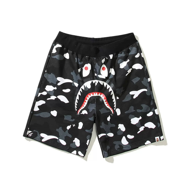 BAPE Style Camo Shark Casual Shorts - Black/Grey Hover Image