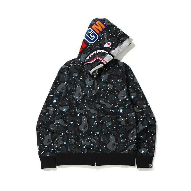 BAPE Style Space Galaxy Shark Full-Zip Hoodie - Black Multi Hover Image