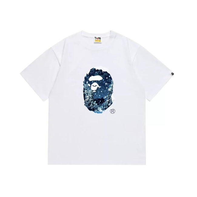 BAPE Style Winter Snow Scenery Ape Head Short-Sleeve Tee - White Hover Image