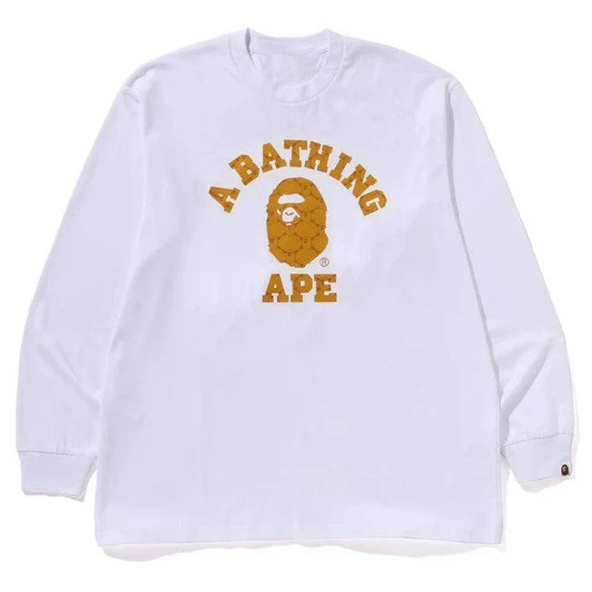 BAPE Style Arch Logo Plaid Camo Ape Head Long-Sleeve Tee - White/Yellow Hover Image