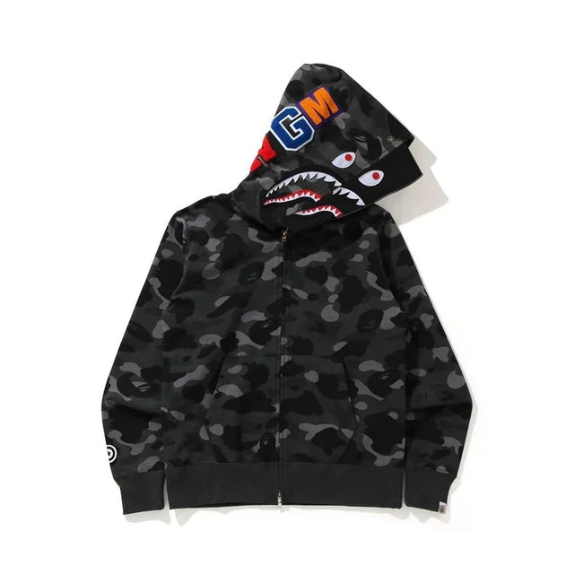 BAPE Style Camo Shark Full-Zip Hoodie - Black/Grey Hover Image