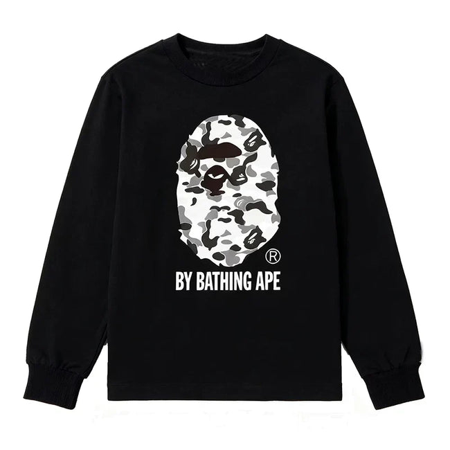 BAPE Style "BY BATHING APE" Camo Ape Head Long-Sleeve Tee - Black/Monochrome Camo Hover Image