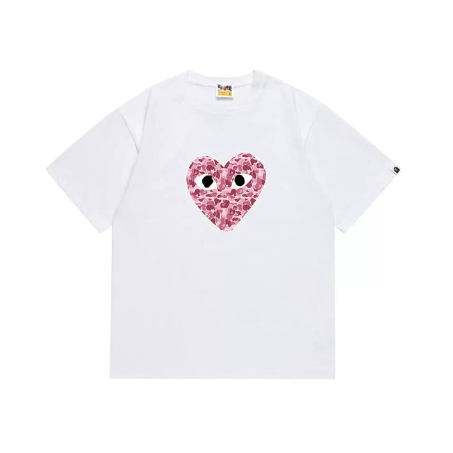 BAPE x PLAY Style Camo Heart Short-Sleeve Tee - White/Pink Hover Image