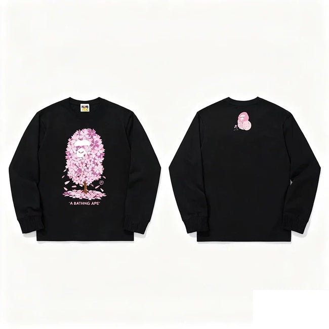 BAPE Style Collegiate Arc Logo & Camo Ape Head Long-Sleeve Tee - White/Purple Hover Image
